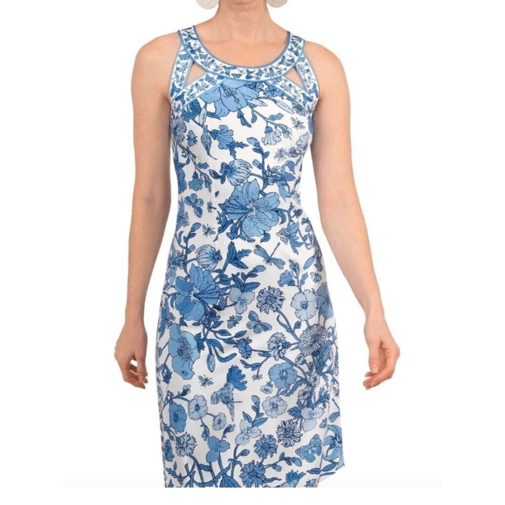 Gretchen Scott Isosceles Birds And The Bees Dress Blue White Jersey
